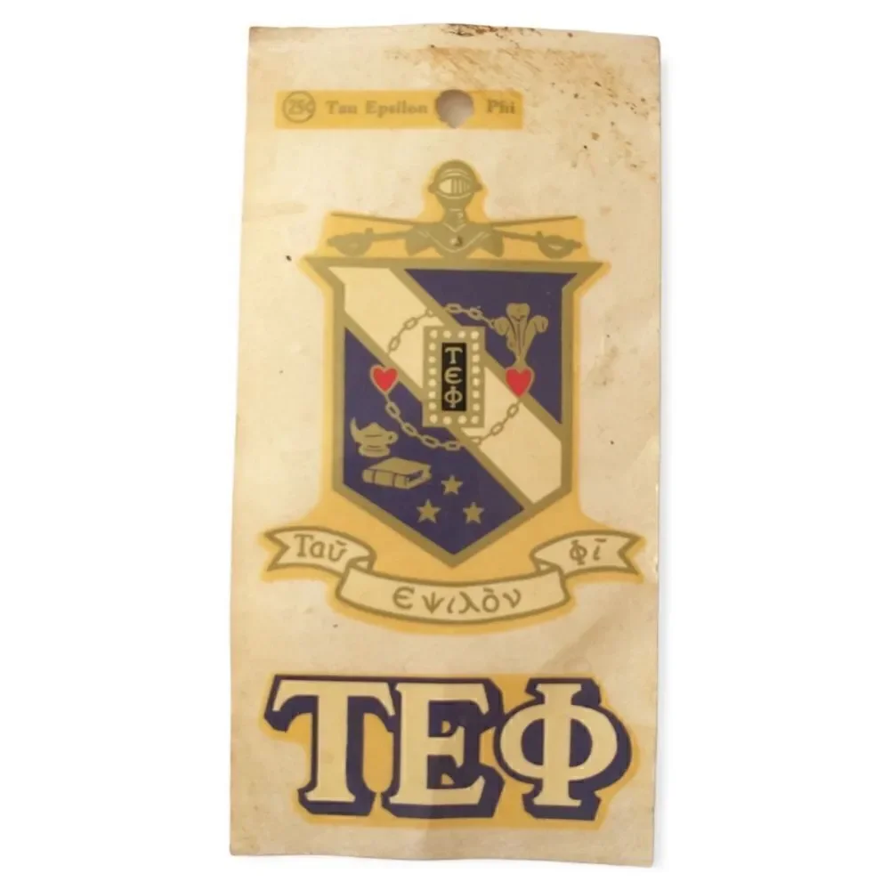 Vintage 70s Tau Epsilon Phi Decal‎ TEP Fraternity Crest Water Slide Greek NOS